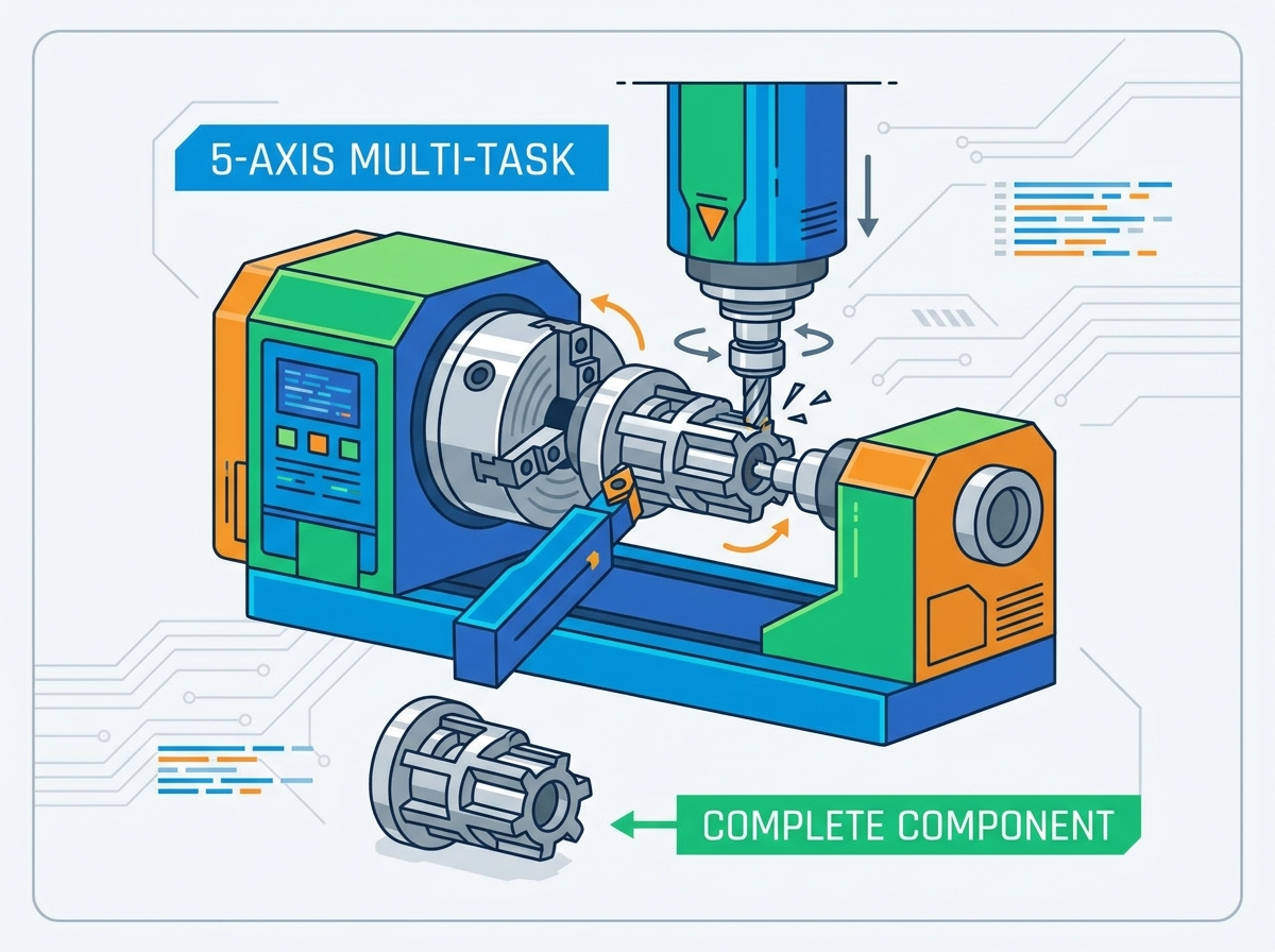5 axis turning machine machining complete components